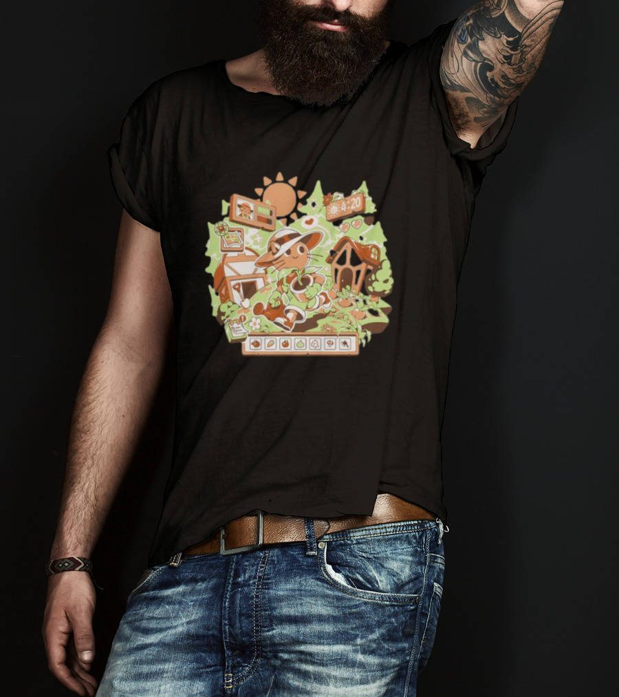 4:20 Harvest Meow In Farm Game Scene T-Shirt