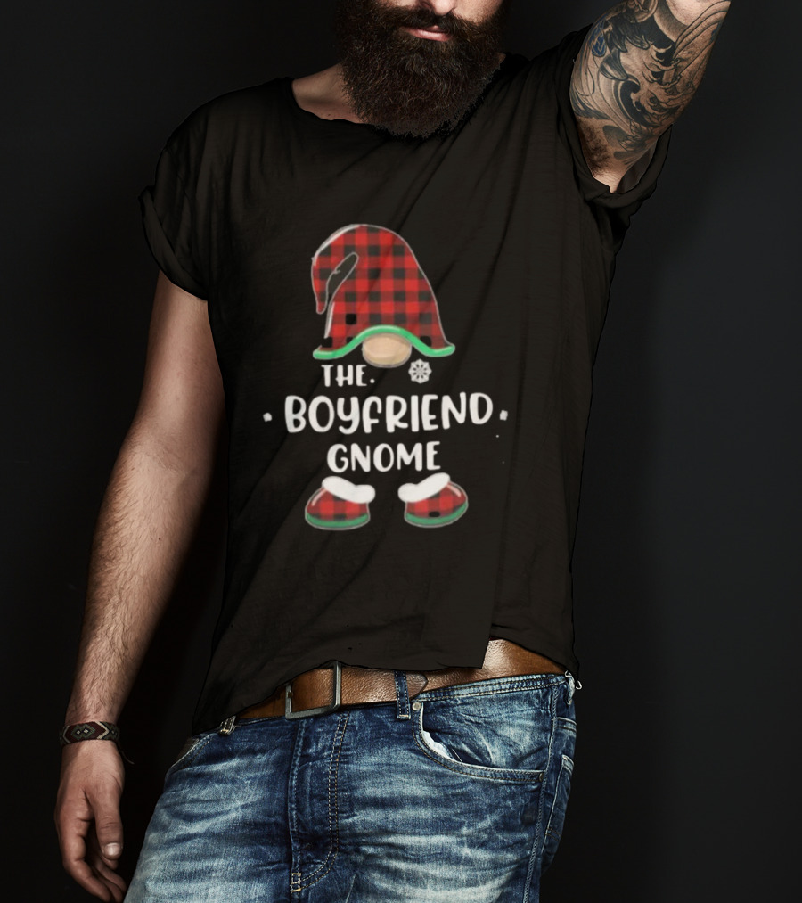 The Boyfriend Gnome Merry Christmas Red Plaid Hat And Boots T-Shirt