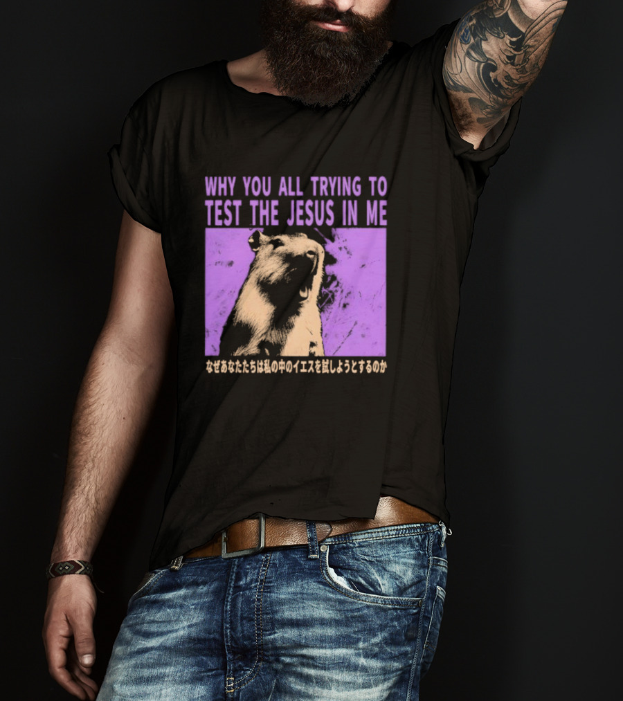 Why You All Trying To Test The Jesus In Me Capybara Japanese Text T-Shirt