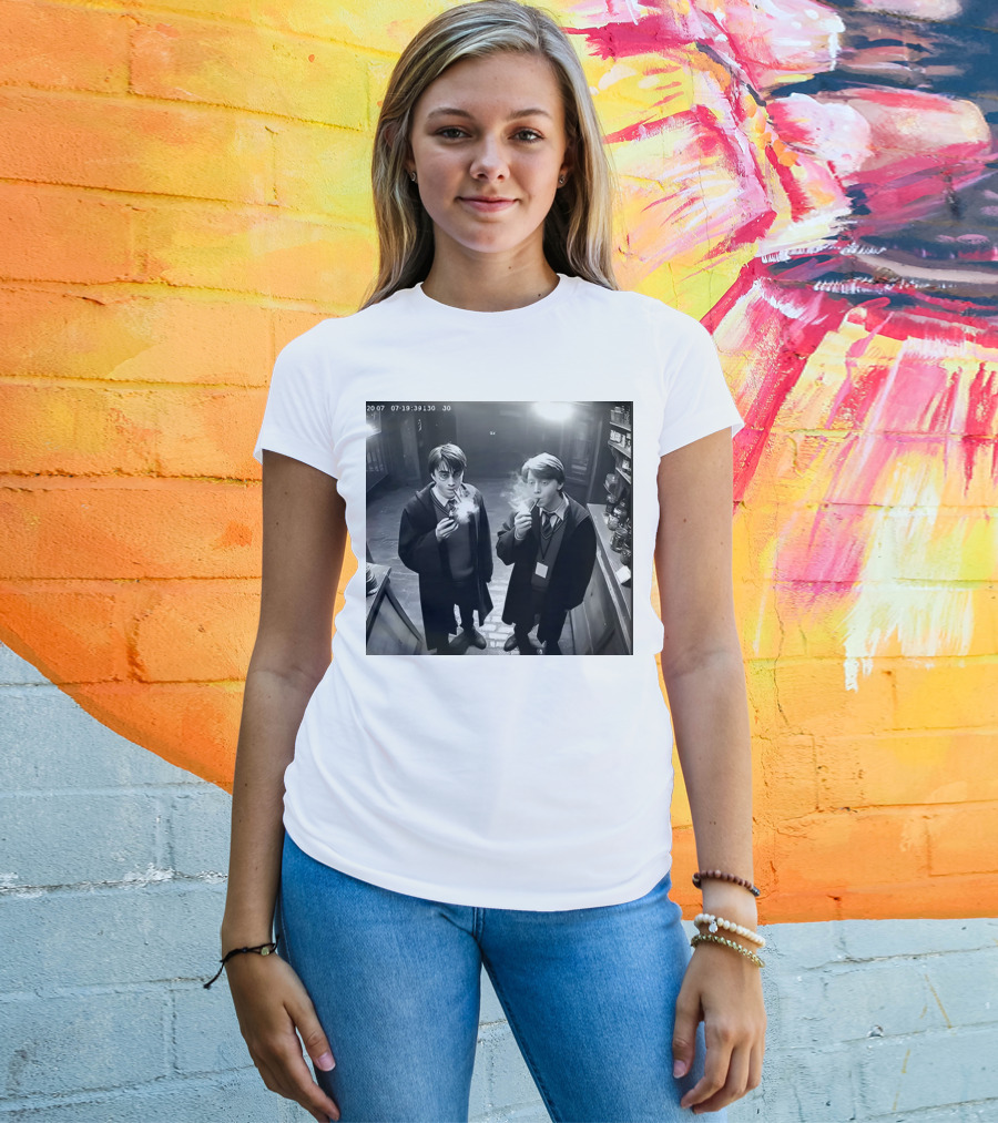 Harry And Ron Smoking Hogwarts CCTV Aesthetic T-Shirt