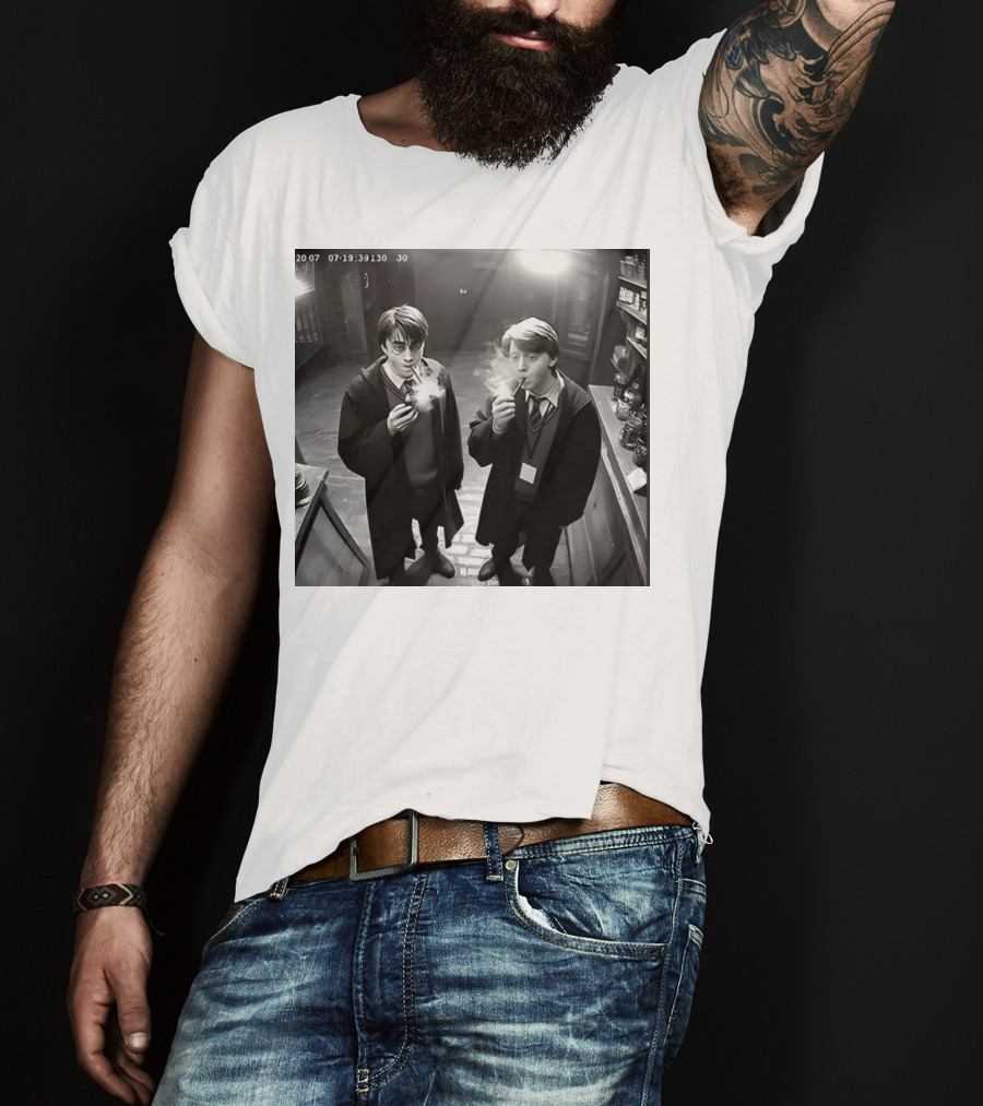 Harry And Ron Smoking Hogwarts CCTV Aesthetic T-Shirt
