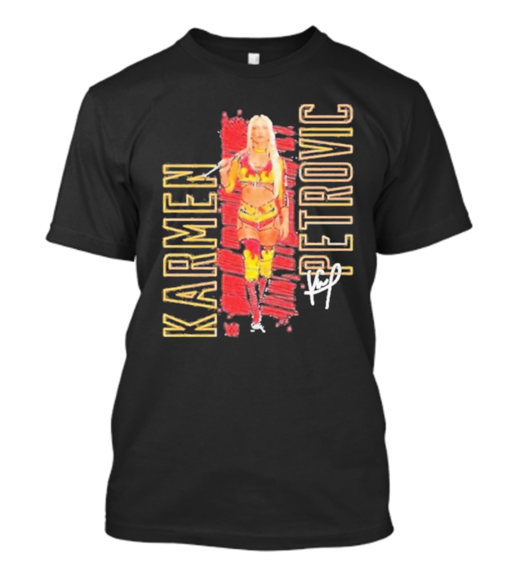 Karmen Petrovic Vertical Signature With Bold Red And Yellow Athlete T-Shirt