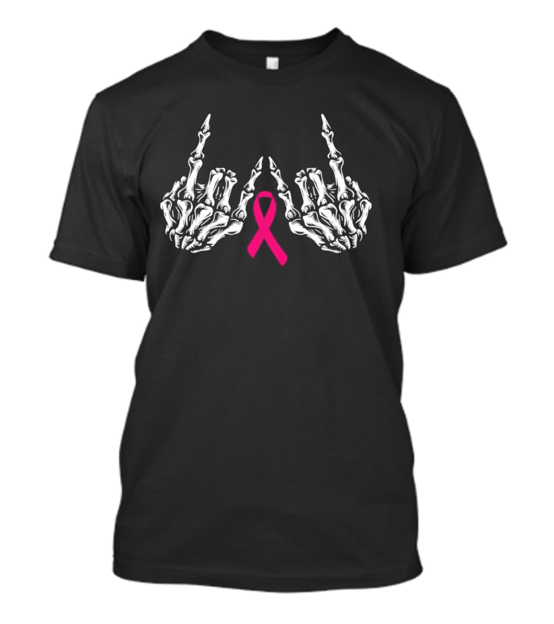 Skeleton Rock Hand Breast Cancer Awareness Pink T-Shirt