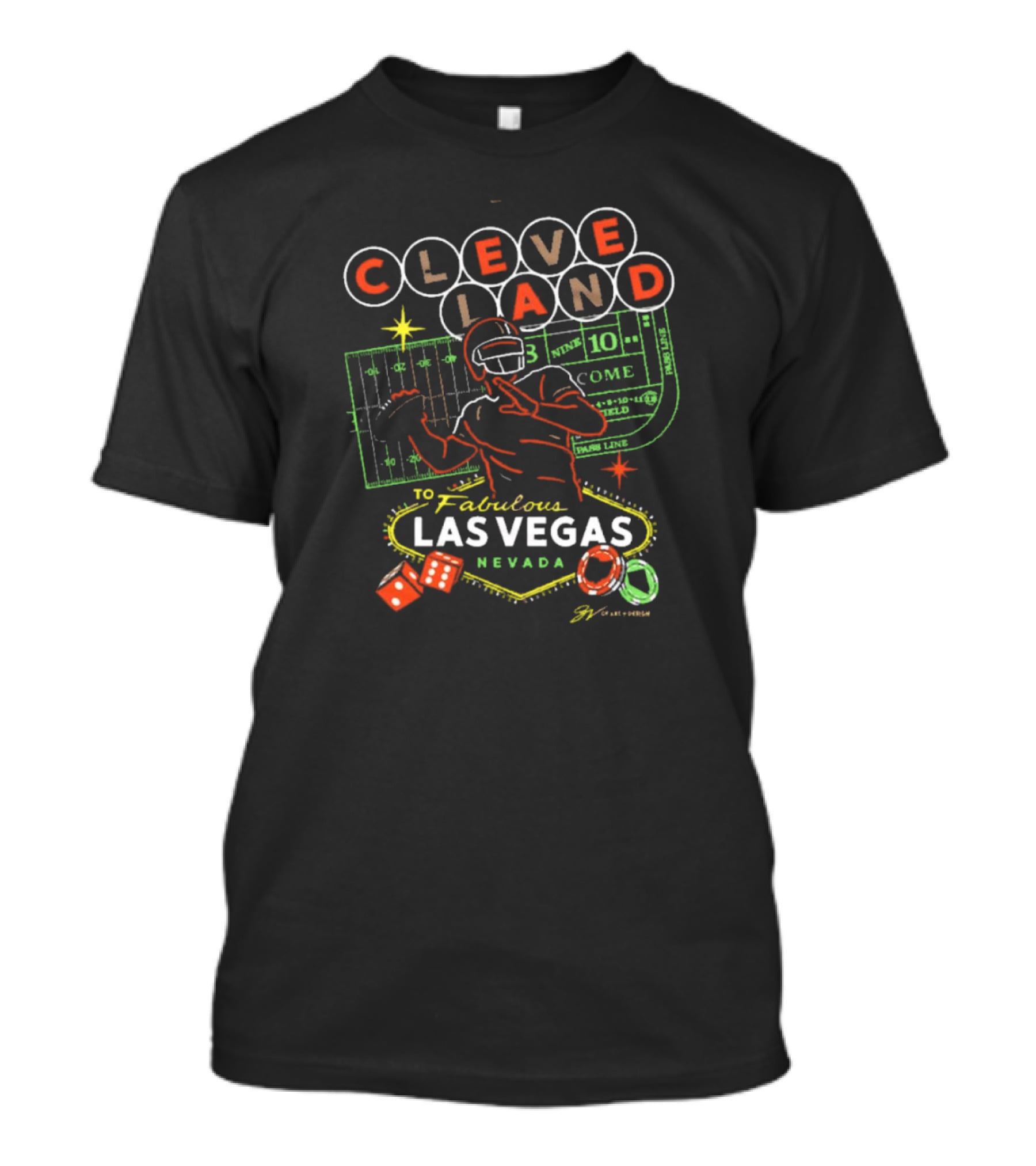 CLEVE LAND To Fabulous Las Vegas Nevada Football And Casino Dice Poker Chips T-Shirt