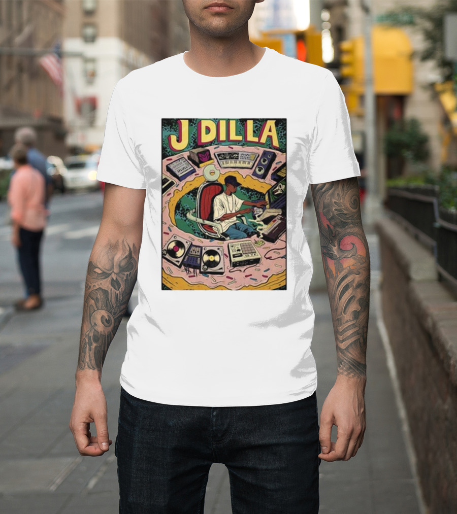 J Dilla Music Producer Illustration Surrounded by Equipment T-Shirt