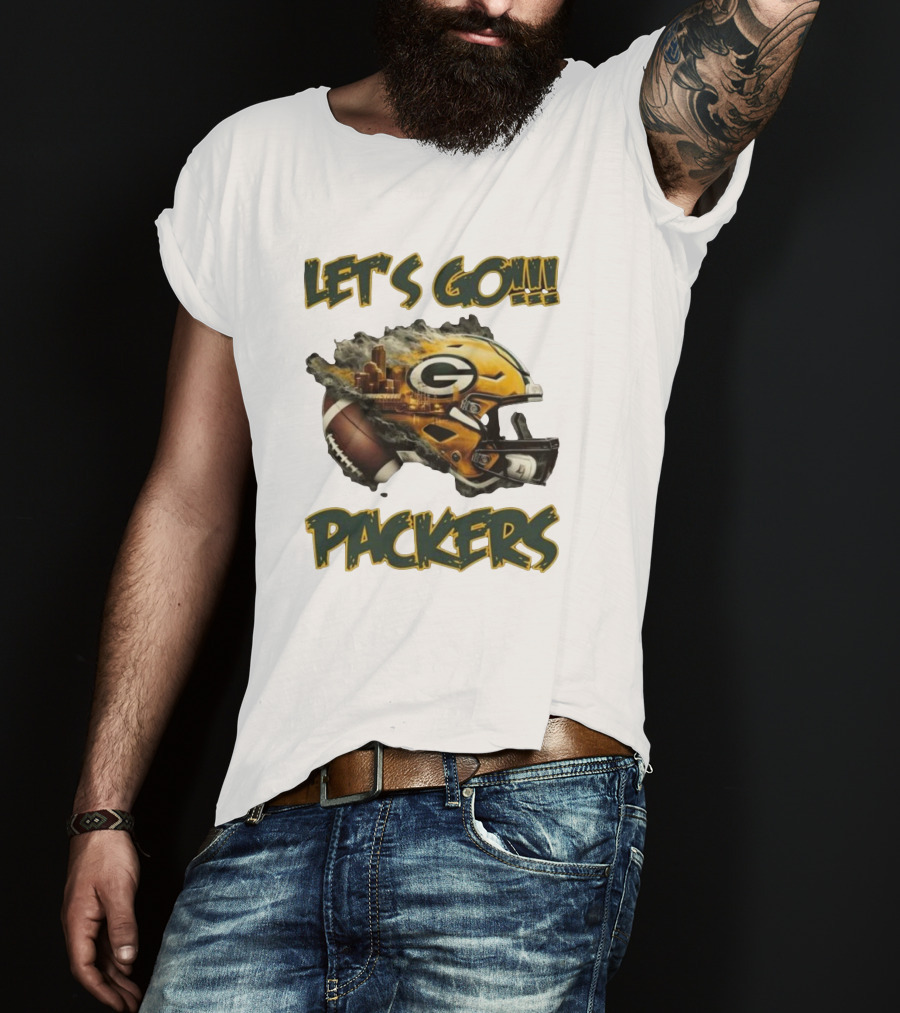 Let’s Go Packers Helmet Green Bay Football Match T-Shirt