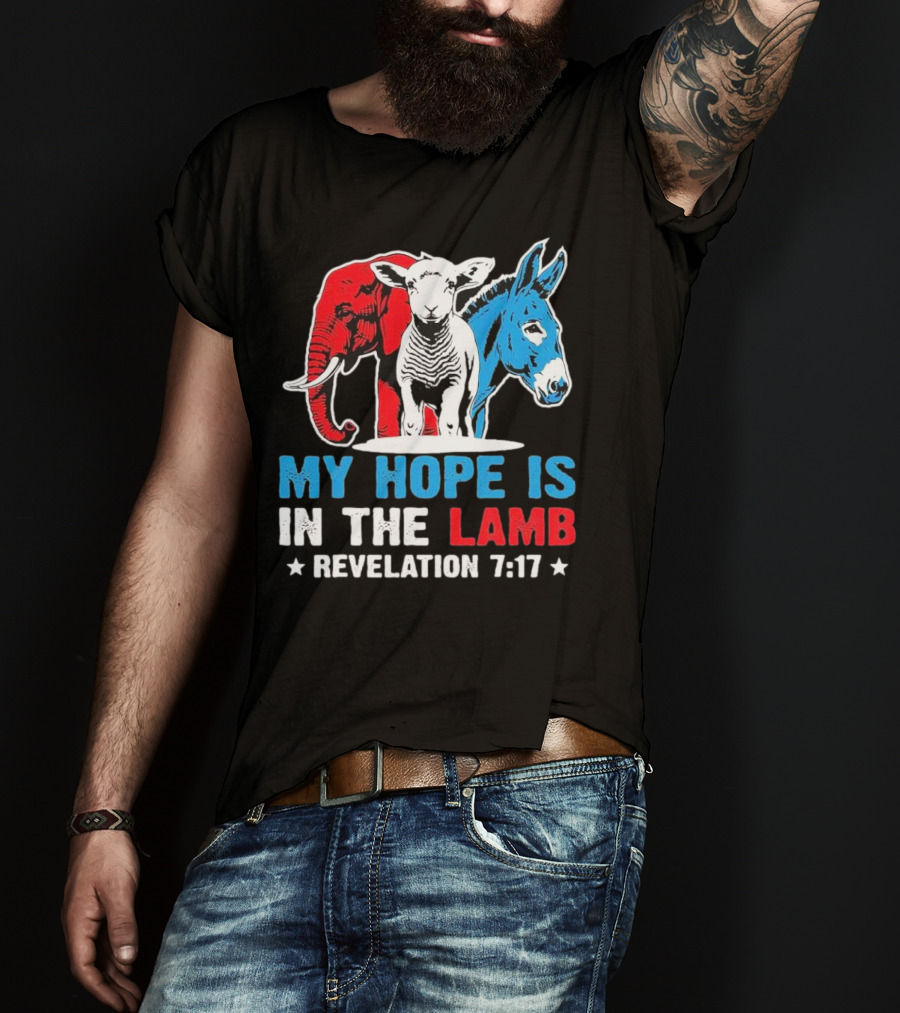 My Hope Is In The Lamb Revelation 7:17 Christian Humor Elephant Donkey T-Shirt