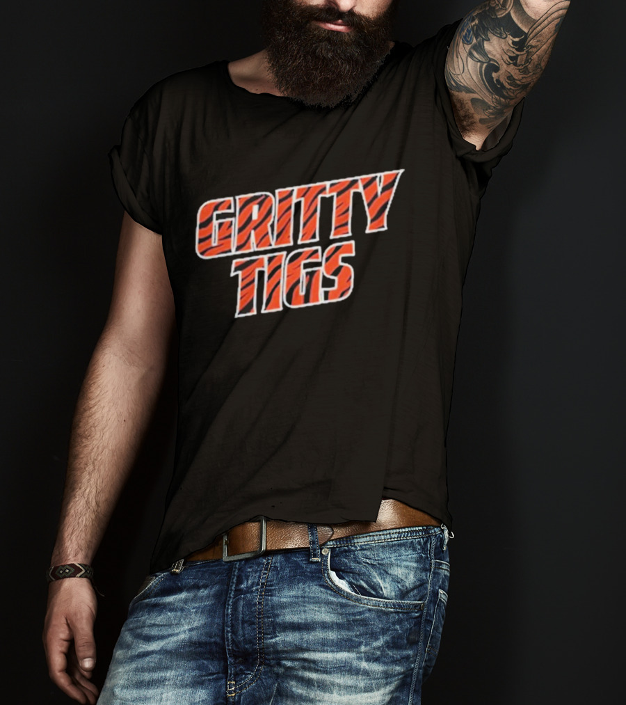 Gritty Tigs Detroit Tigers Baseball Tiger Stripe Text T-Shirt