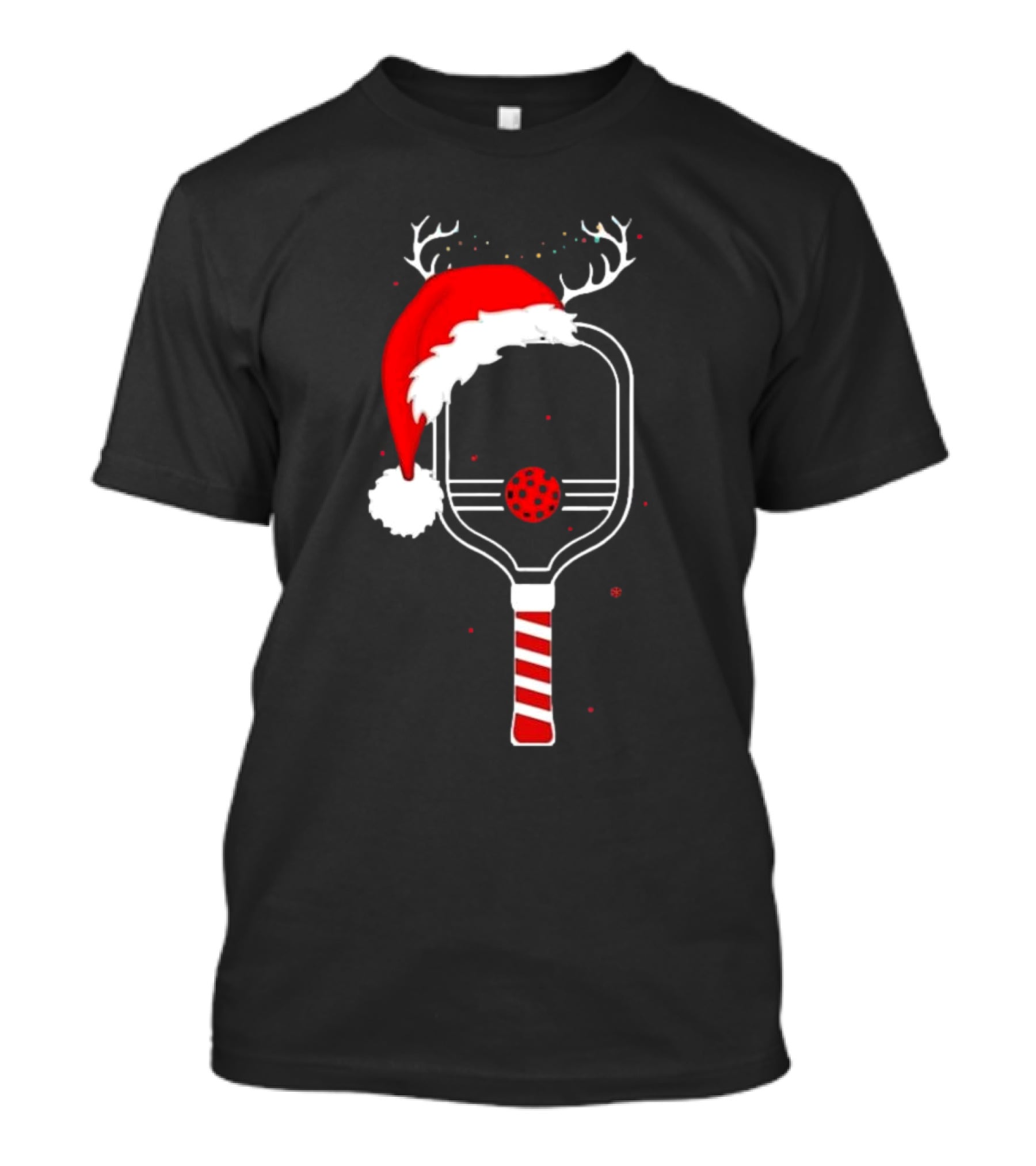 Pickleball Holiday Reindeer Santa Hat Christmas Paddle T-Shirt