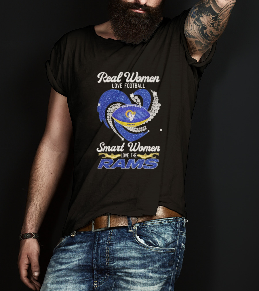 Real Women Love Football Smart Women Love The Los Angeles Rams Diamond Heart T-Shirt
