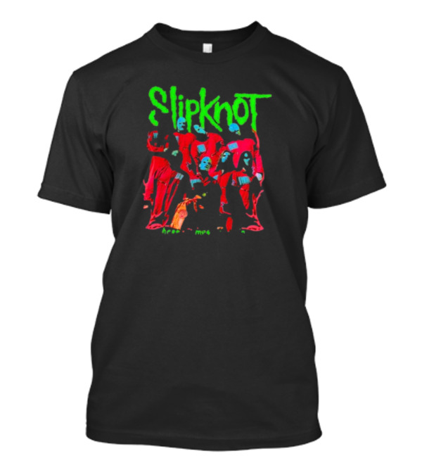 Slipknot Here Comes The Pain Band Members Red Jumpsuits Green Text T-Shirt