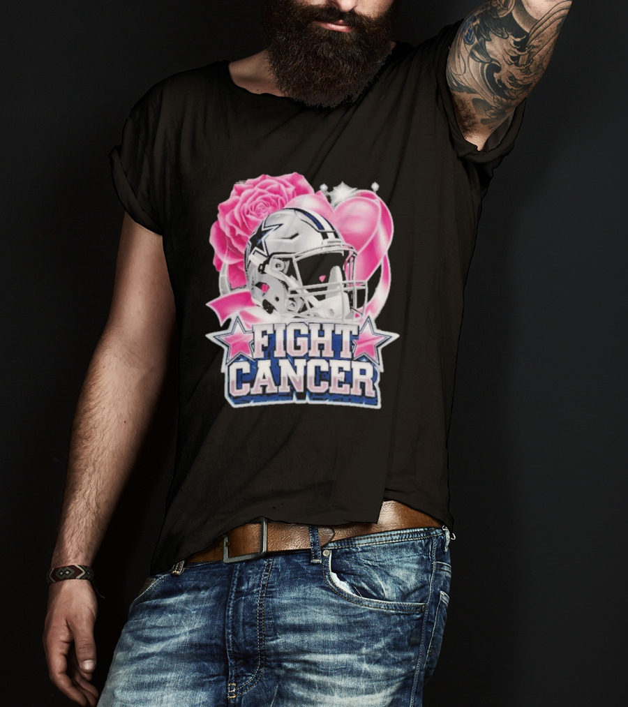 Fight Cancer Breast Cancer Dallas Cowboys Helmet Roses Pink T-Shirt