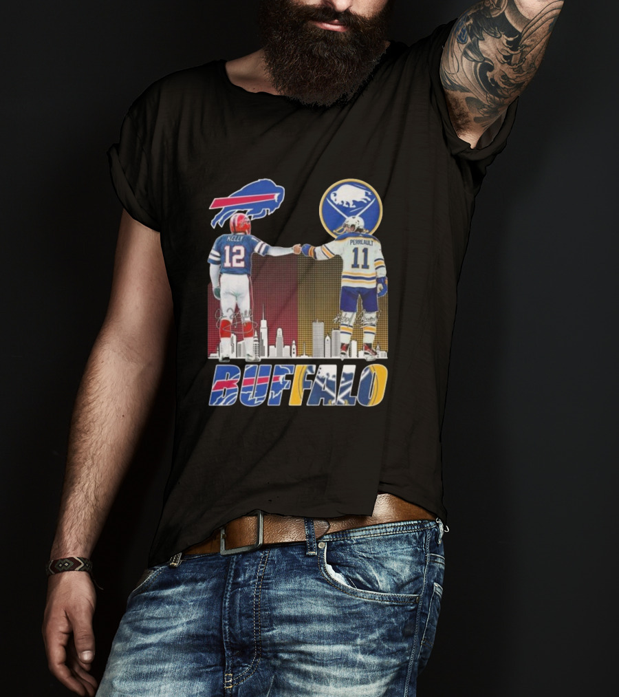 Buffalo Bills Sabres Kelly Perreault Signatures Skyline T-Shirt