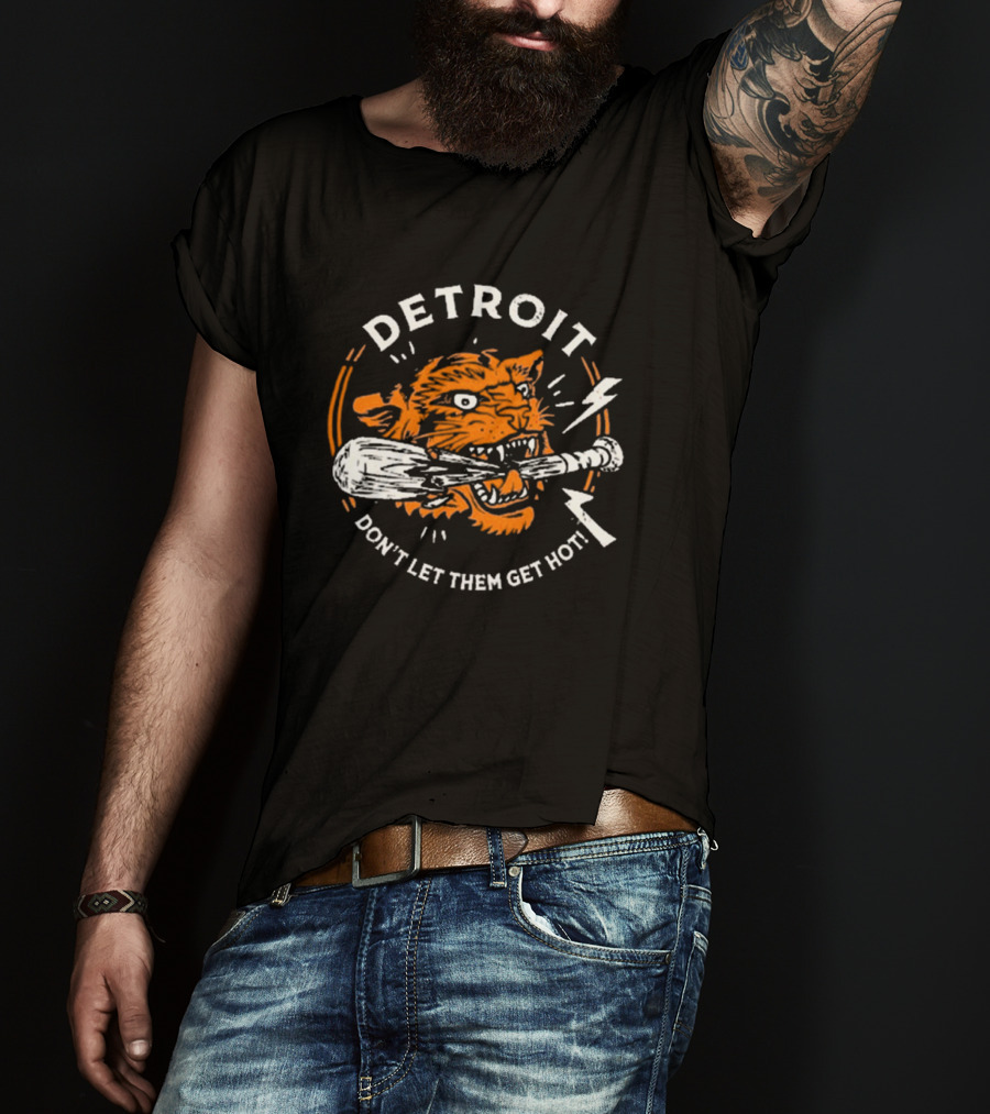 Detroit Tigers MLB Fierce Tiger With Baseball Bat Iconic Warning T-Shirt