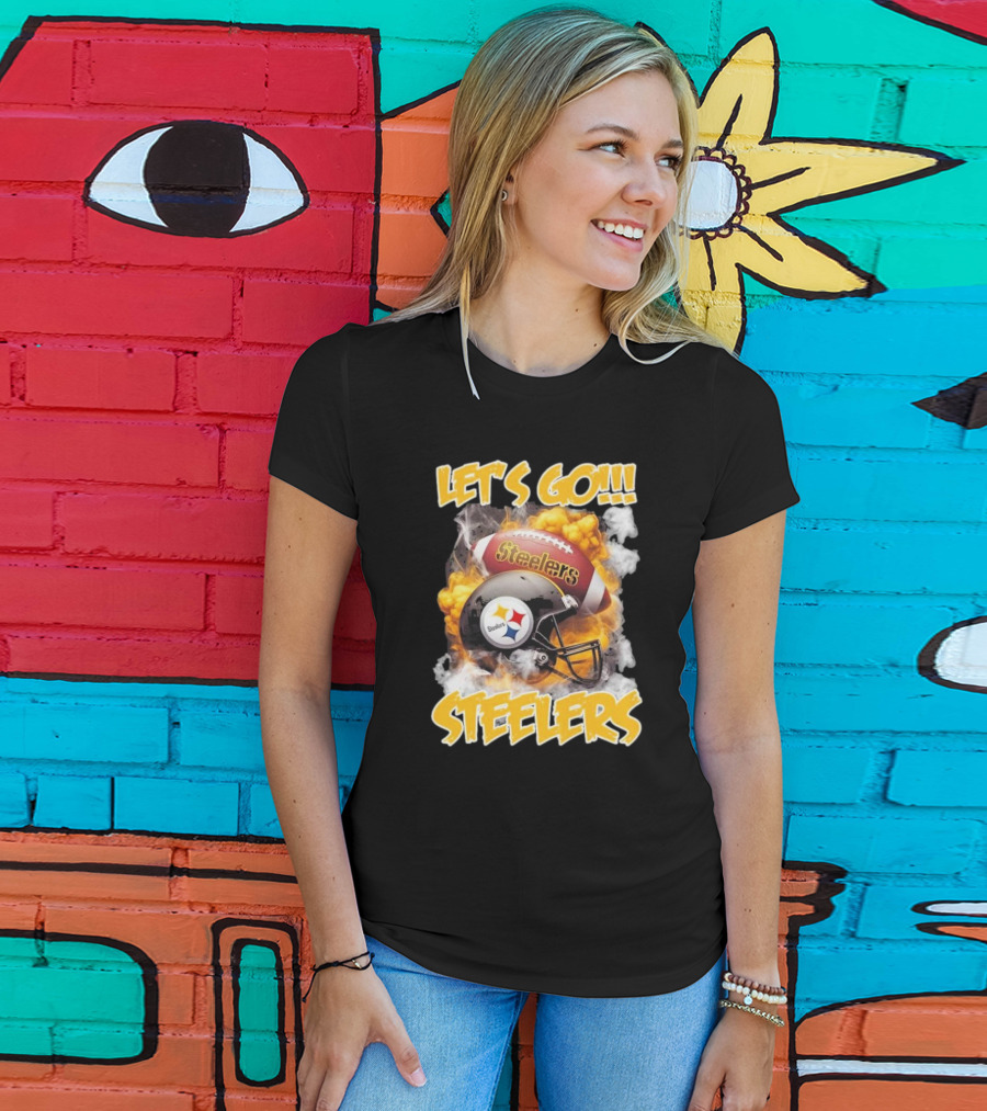 Pittsburgh Steelers Vintage Helmets Let's Go Steelers Football Helmets And Smoke T-Shirt