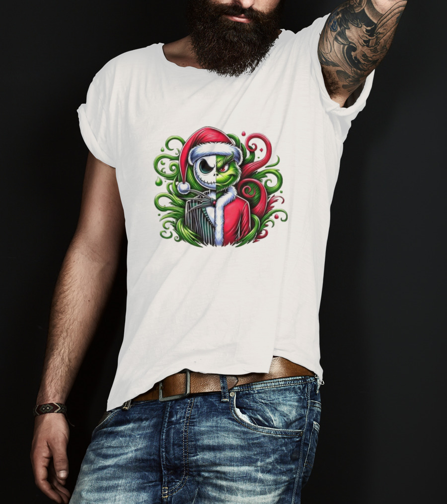 Jack Skellington Grinch Split Face Christmas T-Shirt