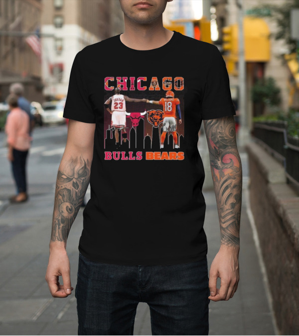 Shirt: Chicago Bulls Michael Jordan Chicago Bears Caleb Williams City Signatures T-Shirt Chicago Bulls Michael Jordan Chicago Bears Caleb Williams City Signatures T-Shirt