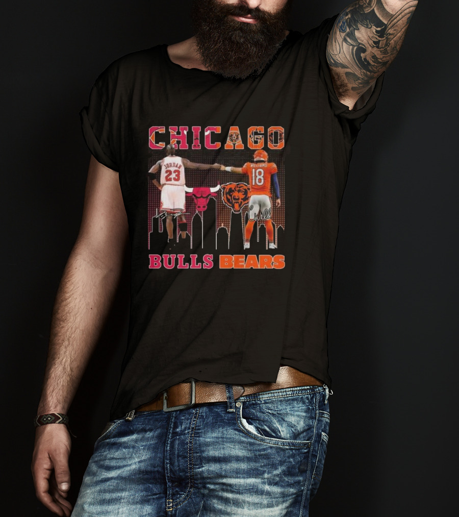 Chicago Bulls Michael Jordan Chicago Bears Caleb Williams City Signatures T-Shirt