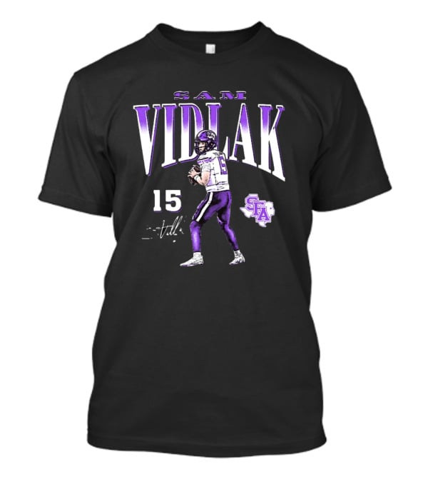 Sam Vidlak 15 SFA Stephen F. Austin Lumberjacks Football Cartoon Signature T-Shirt