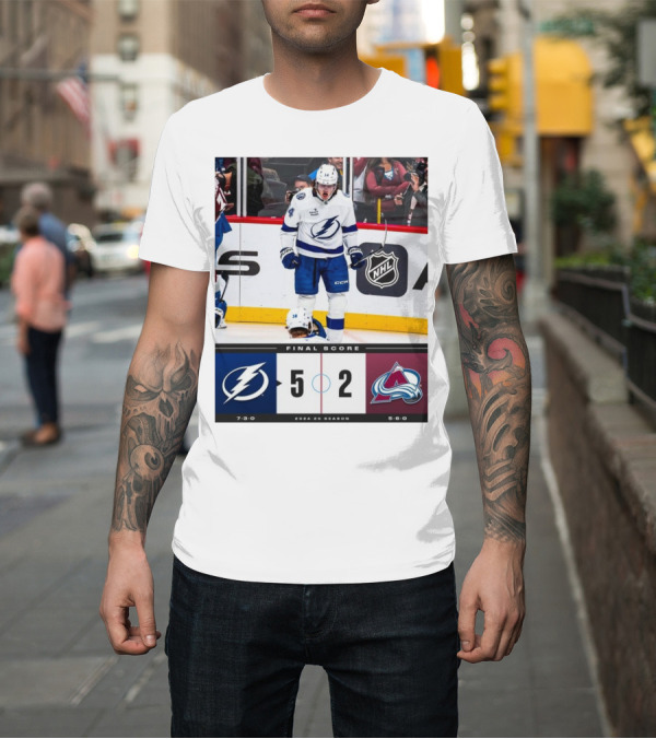 Shirt: Tampa Bay Lightning 5-2 Colorado Avalanche Final Score 2023-24 NHL Season T-Shirt Tampa Bay Lightning 5-2 Colorado Avalanche Final Score 2023-24 NHL Season T-Shirt