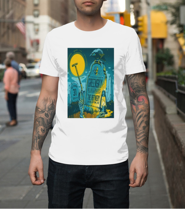 Shirt: Greensky Bluegrass October 31 2024 The Refinery Charleston SC Tombstone Design Raven Moon Halloween T-Shirt Greensky Bluegrass October 31 2024 The Refinery Charleston SC Tombstone Design Raven Moon Halloween T-Shirt
