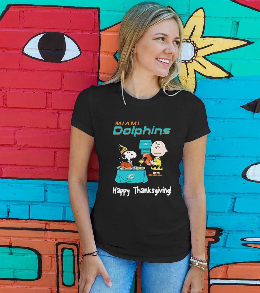 Miami Dolphins Peanuts NFL Football Happy Thanksgiving T-Shirt
