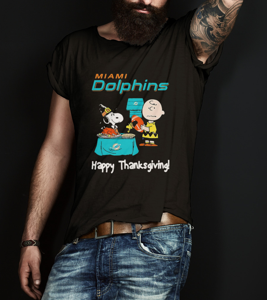 Miami Dolphins Peanuts NFL Football Happy Thanksgiving T-Shirt