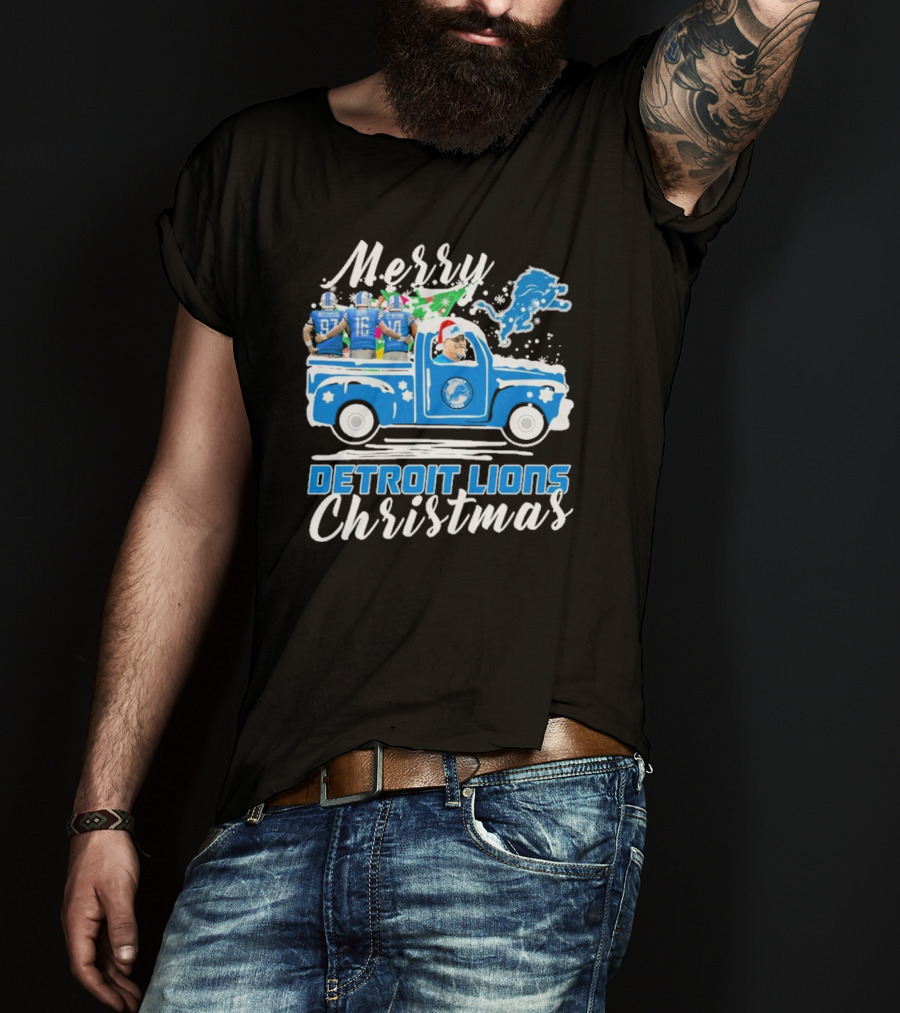 Merry Detroit Lions Christmas With David Montgomery Jared Goff Amon-Ra St. Brown T-Shirt