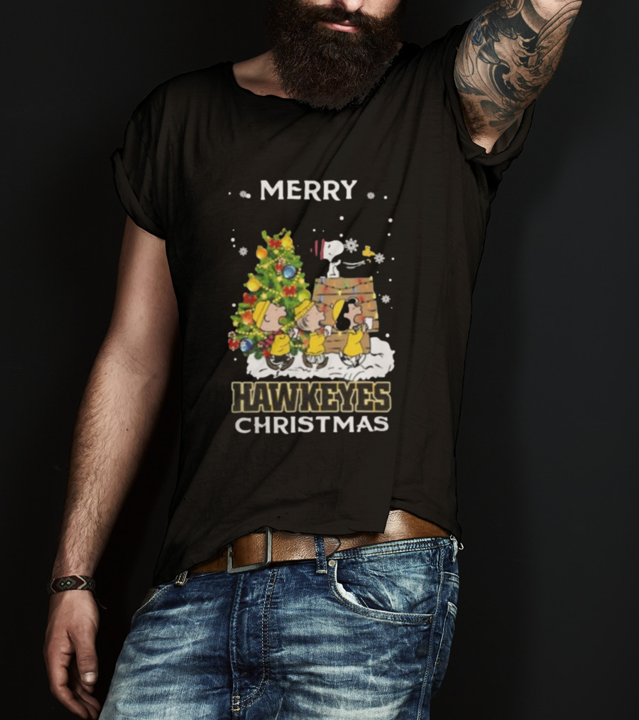 Merry Hawkeyes Christmas Snoopy And Friends Iowa T-Shirt
