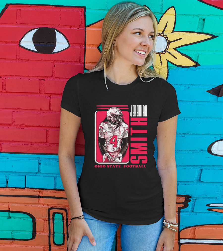 Jeremiah Smith Ohio State Football Number 4 Red Frame T-Shirt