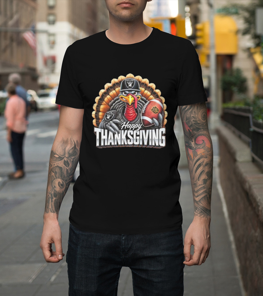 Las Vegas Raiders Happy Thanksgiving Football Turkey T-Shirt