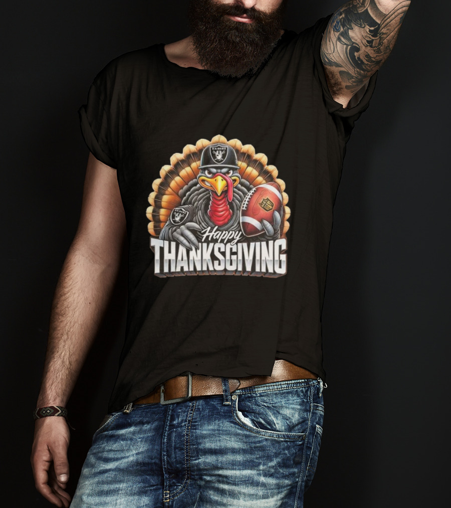 Las Vegas Raiders Happy Thanksgiving Football Turkey T-Shirt