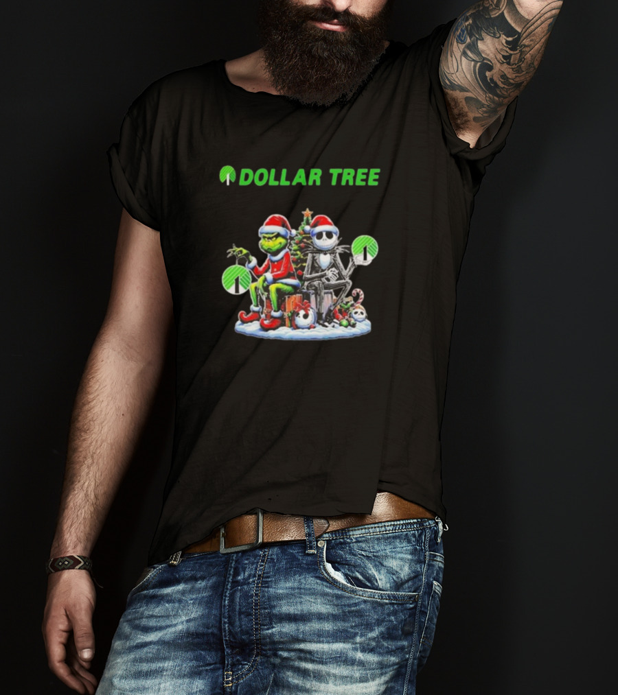 Grinch And Jack Skellington Santa Dollar Tree Christmas T-Shirt