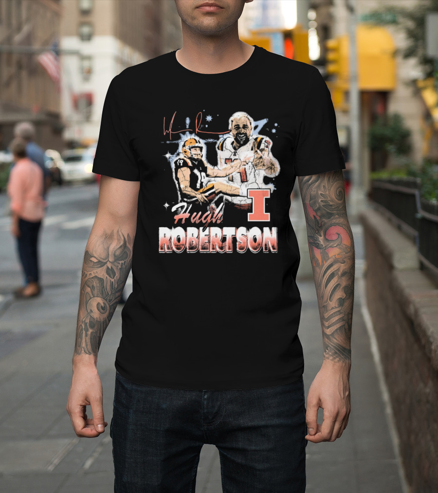Hugh Robertson Illinois Fighting Illini 90s Retro Signature Football T-Shirt