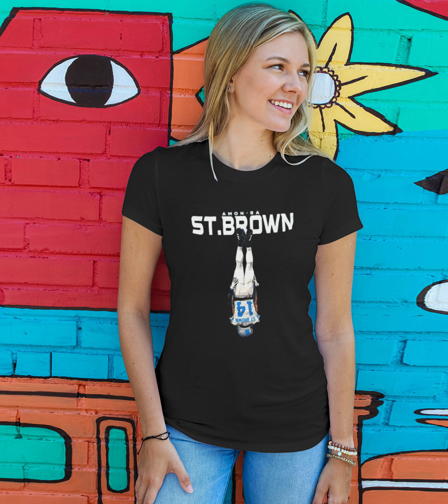 Amon-Ra St. Brown Upside Down Detroit Lions NFL 14 T-Shirt