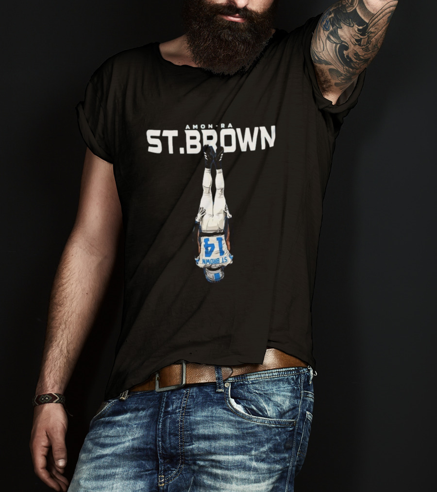 Amon-Ra St. Brown Upside Down Detroit Lions NFL 14 T-Shirt