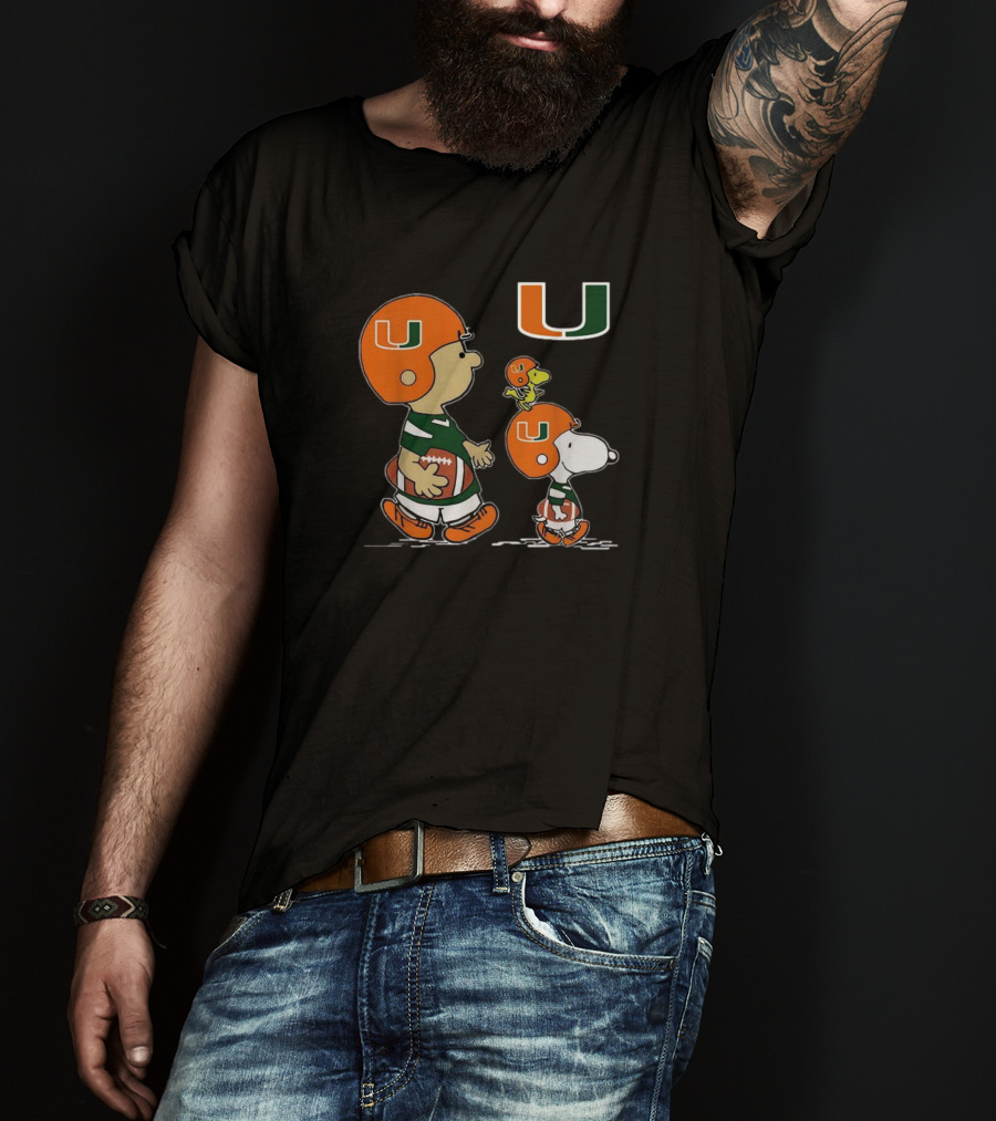 Charlie Brown Snoopy Woodstock Miami Hurricanes Football Peanuts T-Shirt