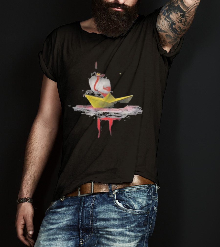 Pennywise Red Balloon Paper Boat Horror Reflection T-Shirt