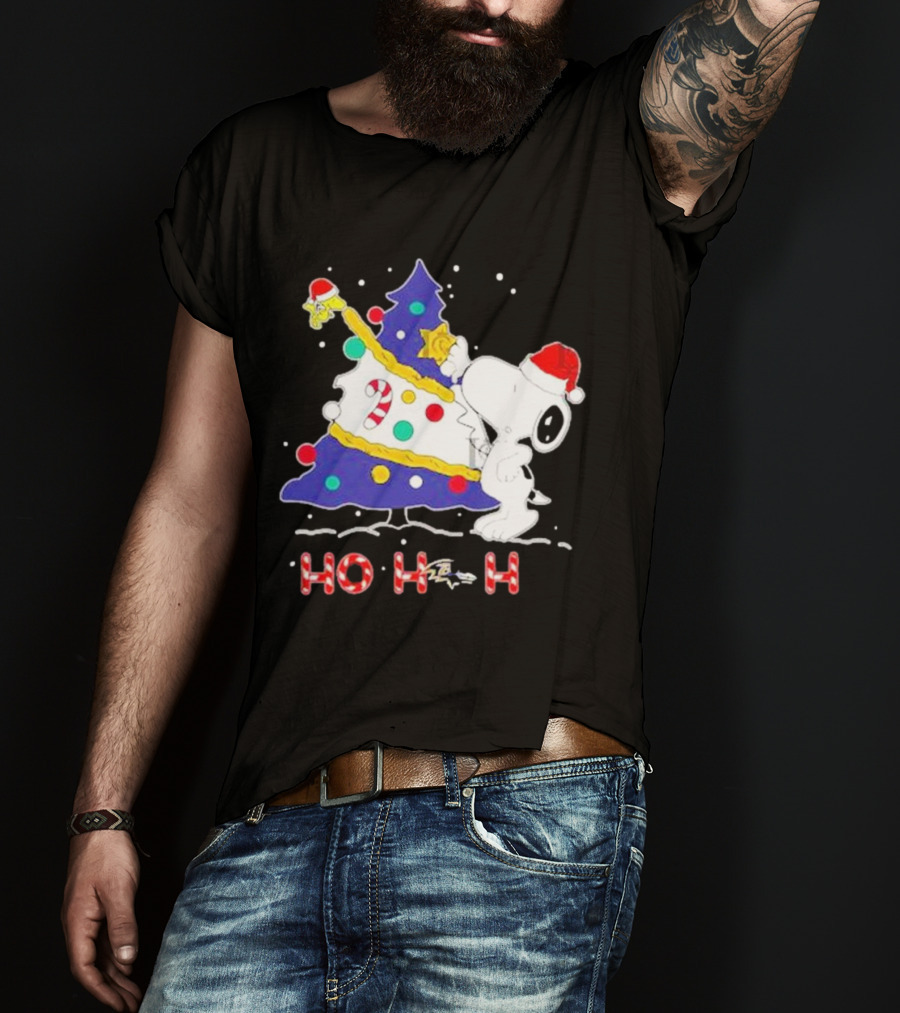 Ho Ho Ho Snoopy Woodstock Christmas Tree Baltimore Ravens T-Shirt