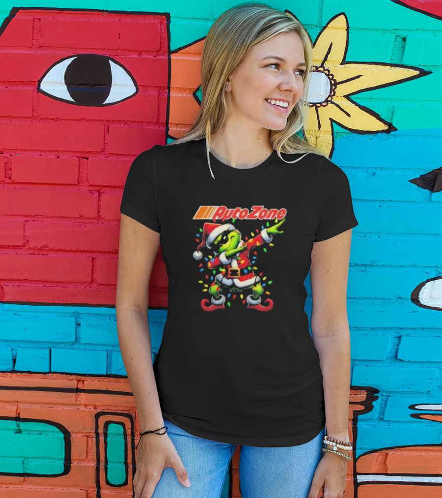 Santa Grinch Dabbing With AutoZone Logo Merry Christmas T-Shirt