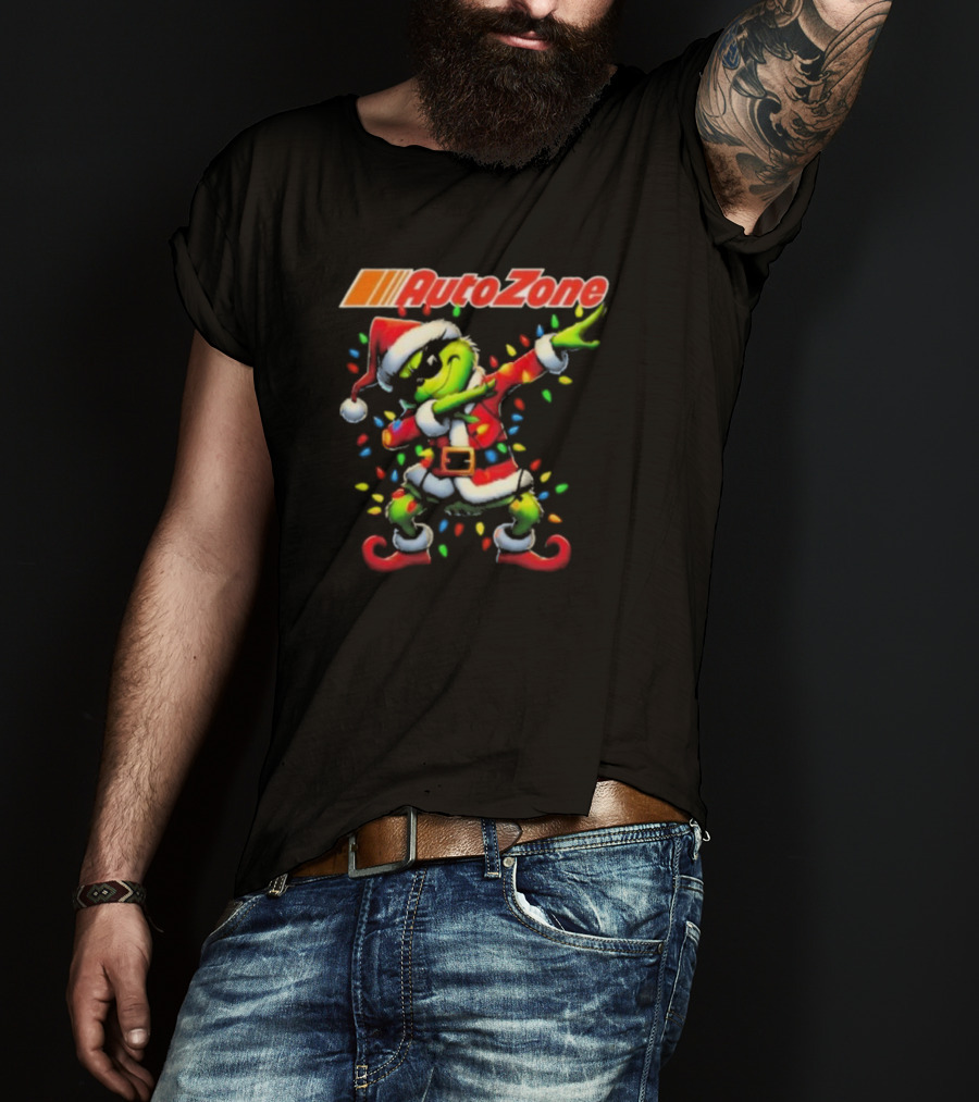 Santa Grinch Dabbing With AutoZone Logo Merry Christmas T-Shirt