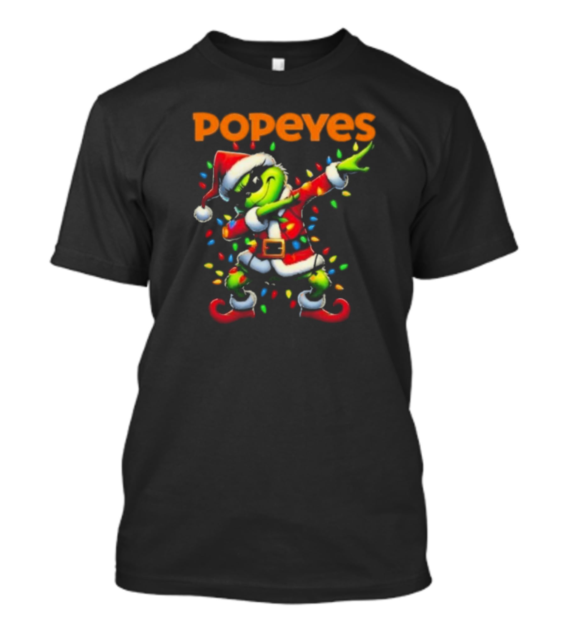 Popeyes Santa Grinch Dabbing Christmas Lights T-Shirt