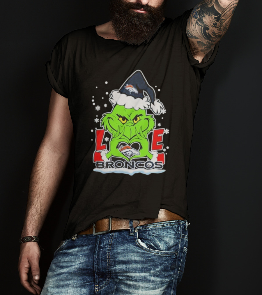 The Grinch Love Denver Broncos Christmas Football T-Shirt