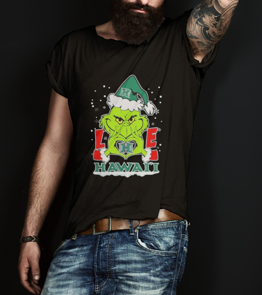 The Grinch Love Hawaii Rainbow Warriors Football Christmas T-Shirt