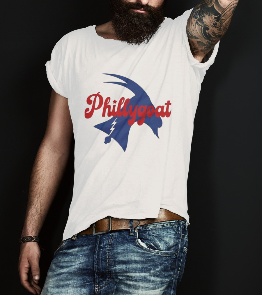 Phillygoat Red Script With Blue Goat And Lightning Bolt Elements T-Shirt
