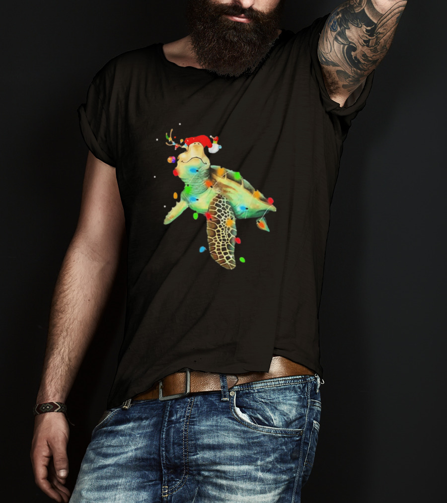 Sea Turtle Christmas Lights Santa Hat Merry Christmas T-Shirt