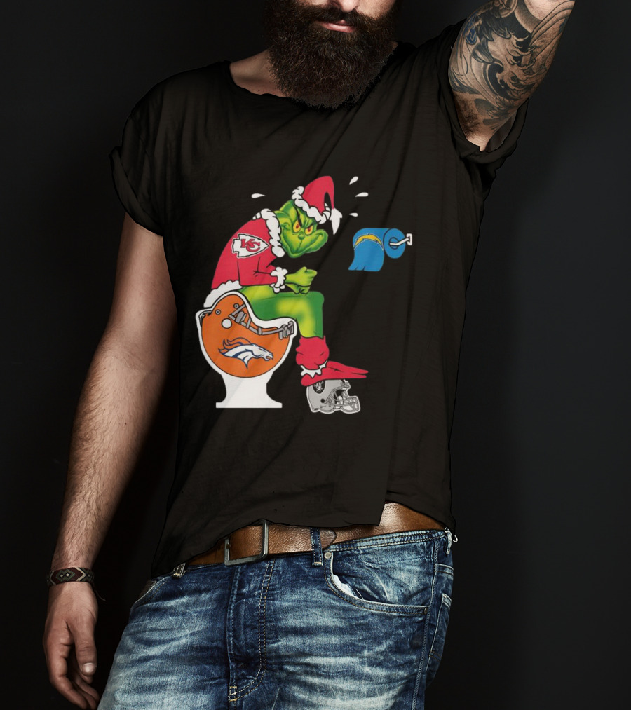 The Grinch On Toilet Kansas City Chiefs, Denver Broncos, Oakland Raiders, Chargers Christmas T-Shirt