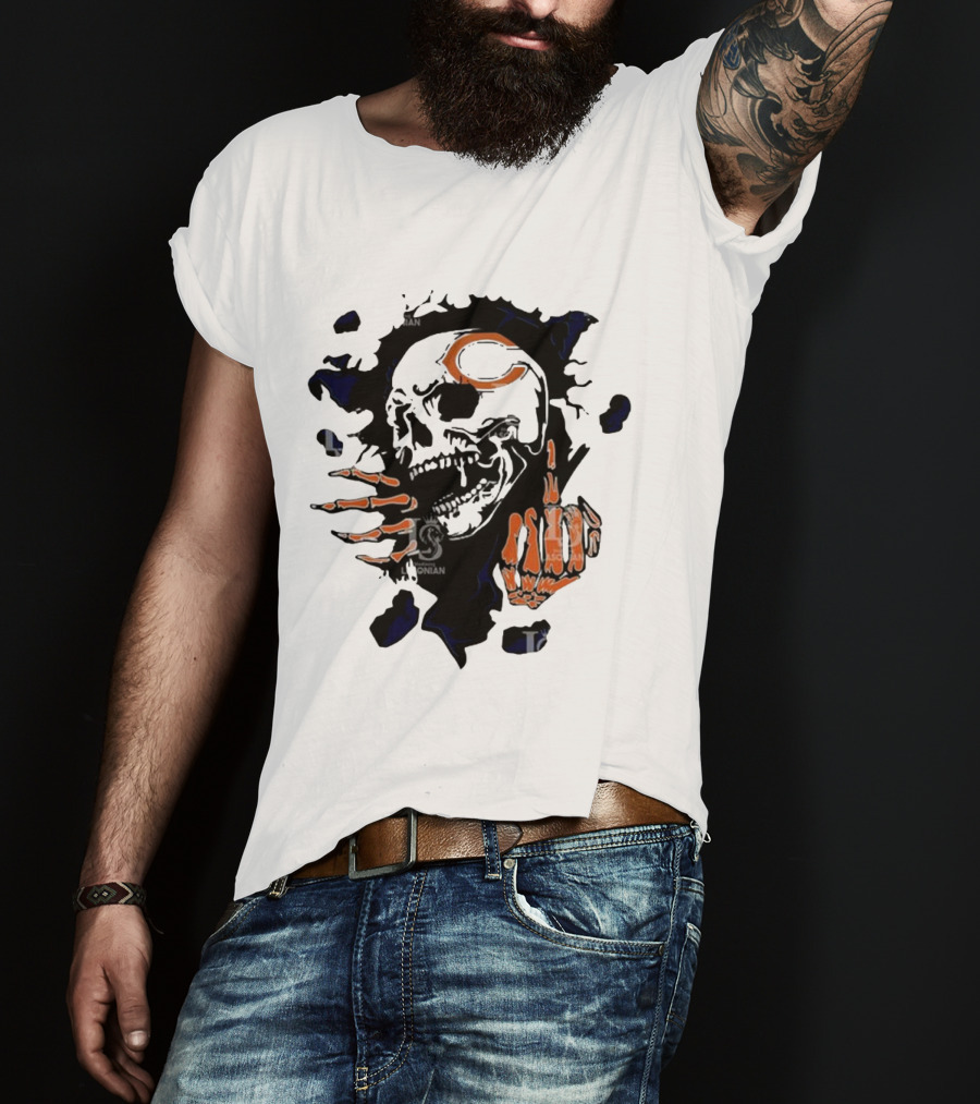 Chicago Bears Skull Middle Finger Logo T-Shirt