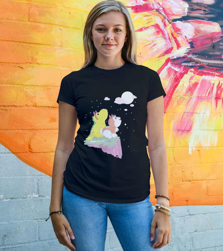 Moriah Elizabeth Howl-O-Ween Cute Dinosaur And Dog Moonlit Night Scene T-Shirt