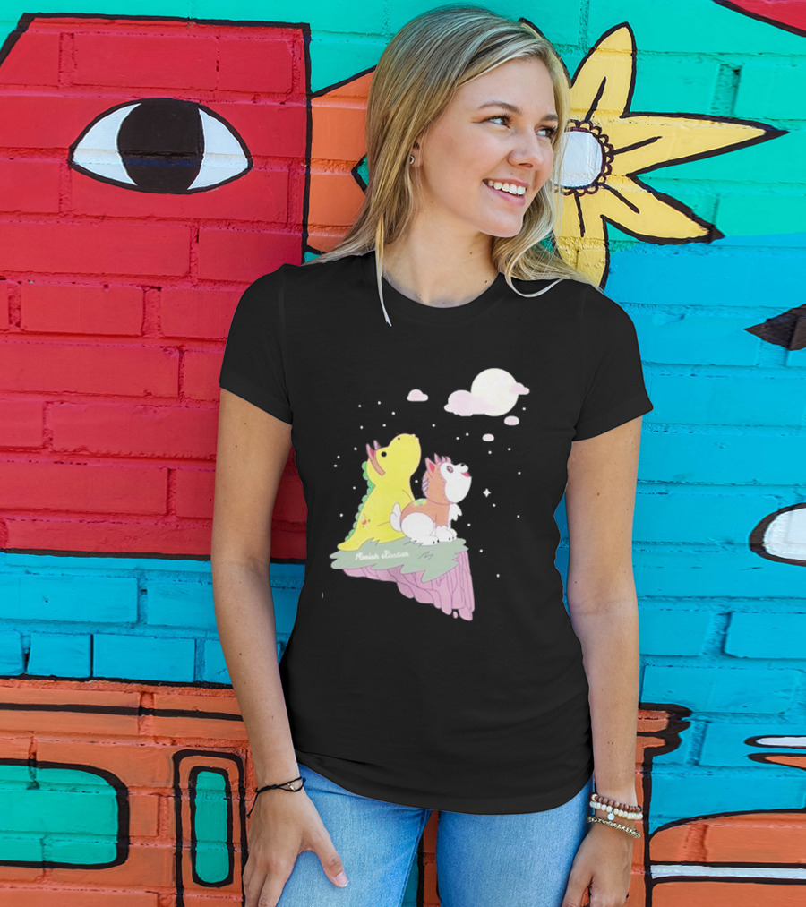 Moriah Elizabeth Howl-O-Ween Cute Dinosaur And Dog Moonlit Night Scene T-Shirt
